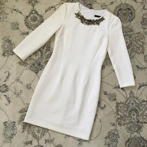 White Fitted Dress with Neck Embellishment